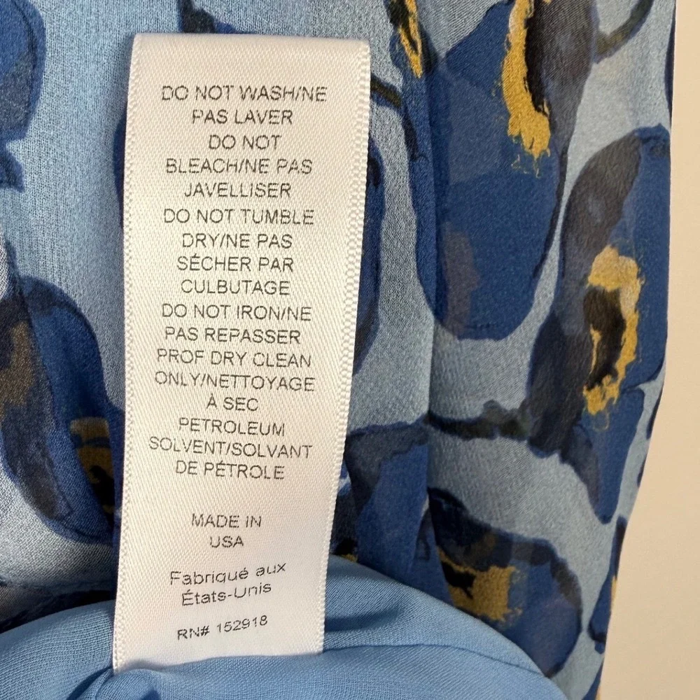 Carolina Herrera Floral Silk Chiffon Ruffle A-Line Mini Dress Blue Print Size 10 - Picture 6 of 15